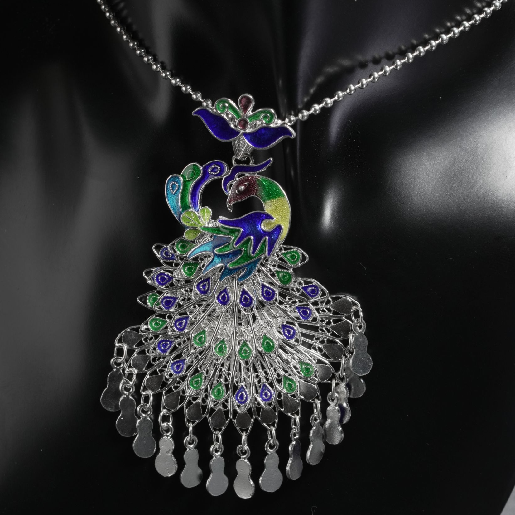 坠链均足银 孔雀项链手工苗族孔雀开屏银制品坠链素款（不含链）