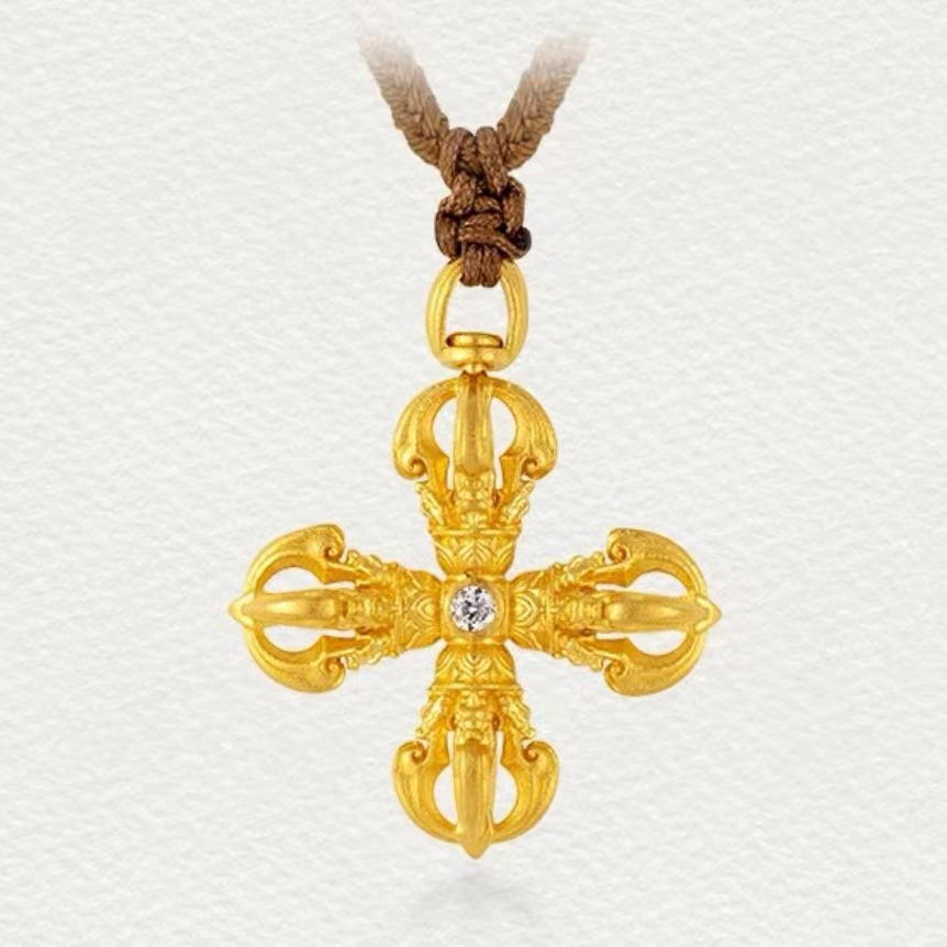 吊坠足银 足银999 单个锆石十字凤凰蛋吊坠复古经典挂坠金刚杵