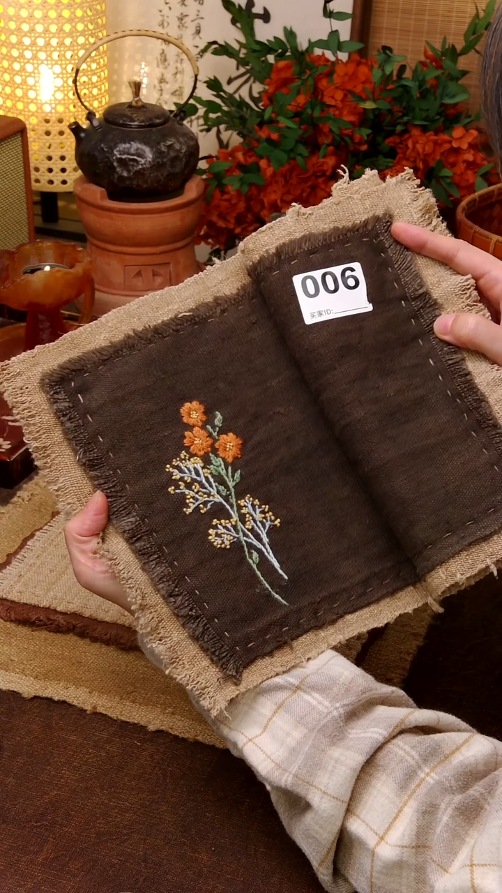 灰*啊Cici手作刺子绣柿染壶垫杯006，48*23 