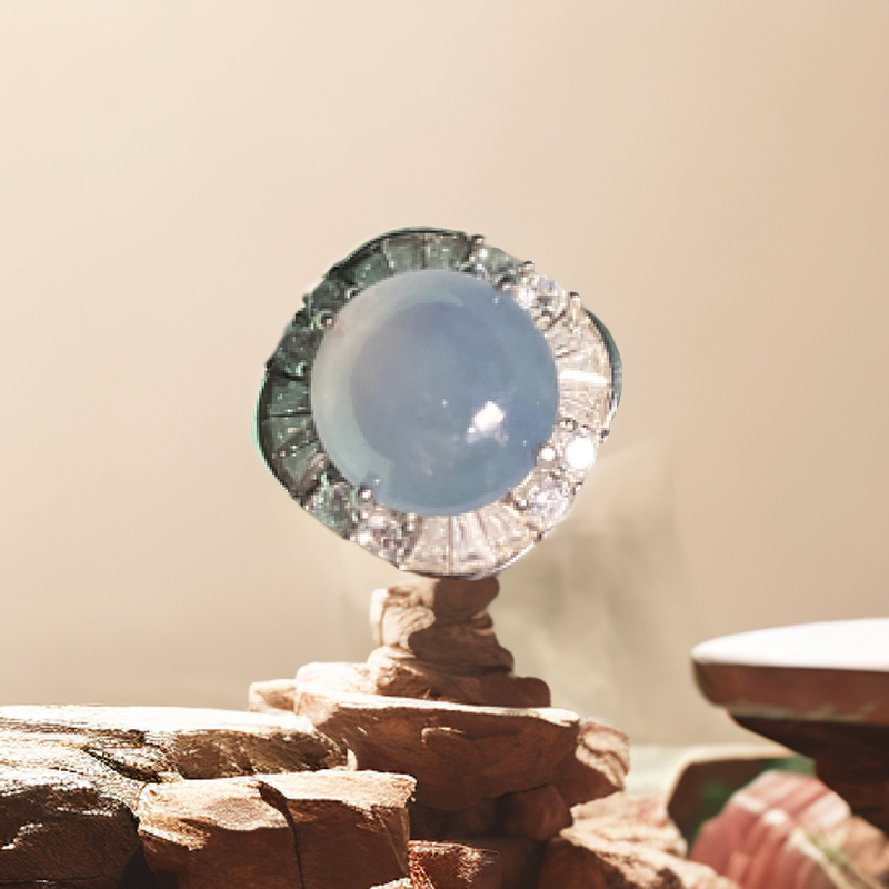 天然缅甸翡翠A货，925银镶嵌冰紫戒指