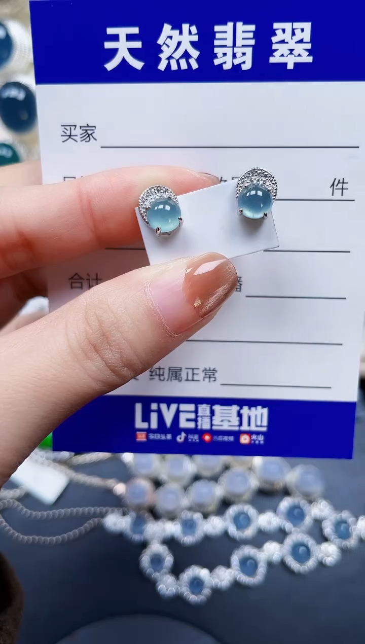 银S925镶嵌翡翠耳饰237