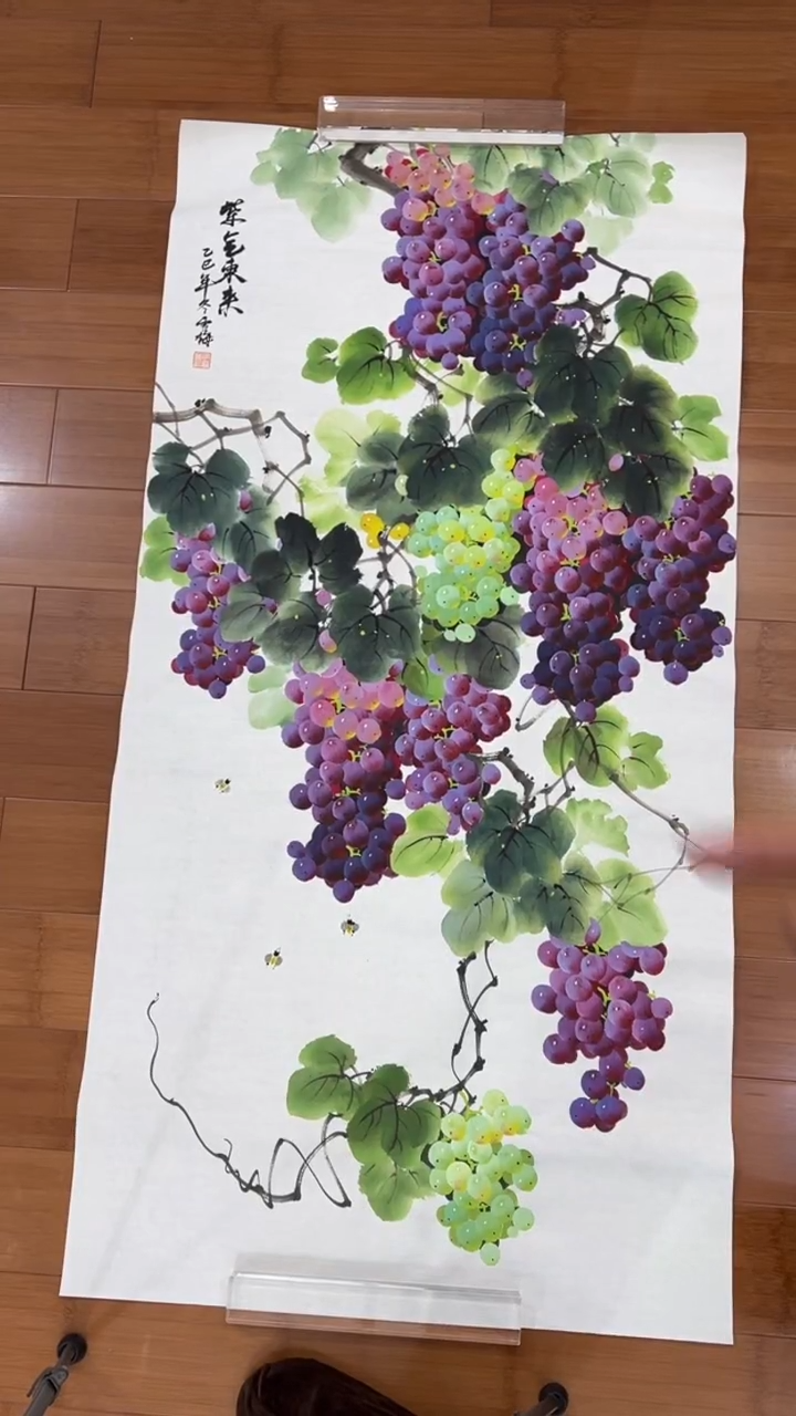 国画【福利，纯手工手绘】李雪梅葡萄竖版138*68厘米