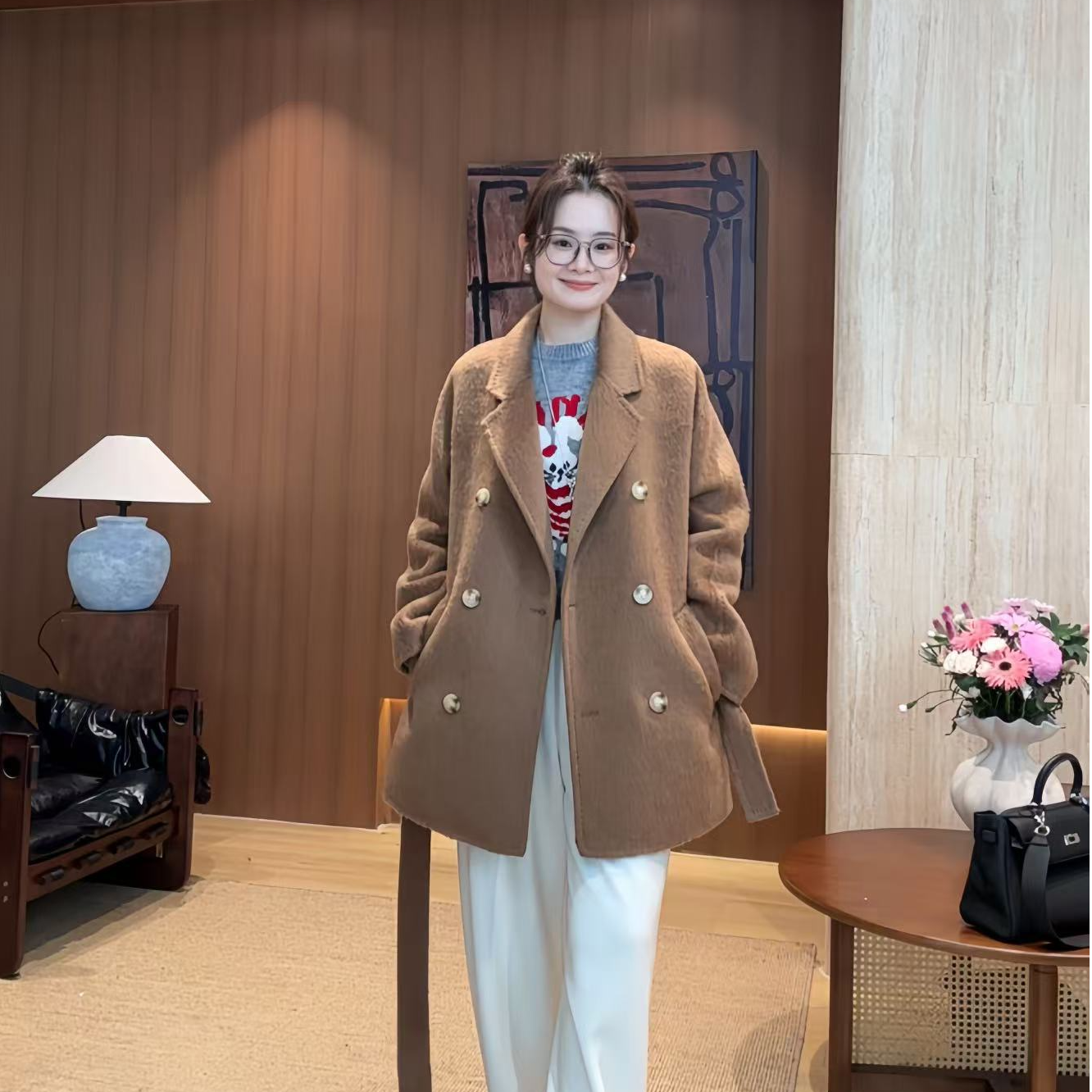 顶奢801短款【17%苏力羊驼+绵羊毛】明星同款101801大衣