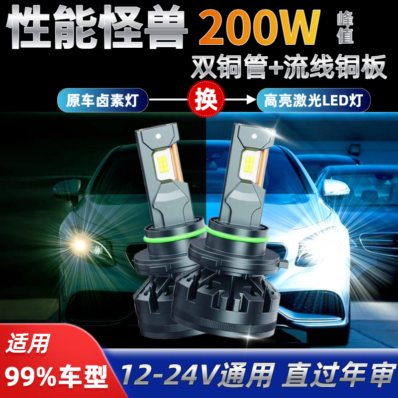 双铜管汽车超亮聚光LED大灯H7H1H4远近光大灯免改装白光激光车灯