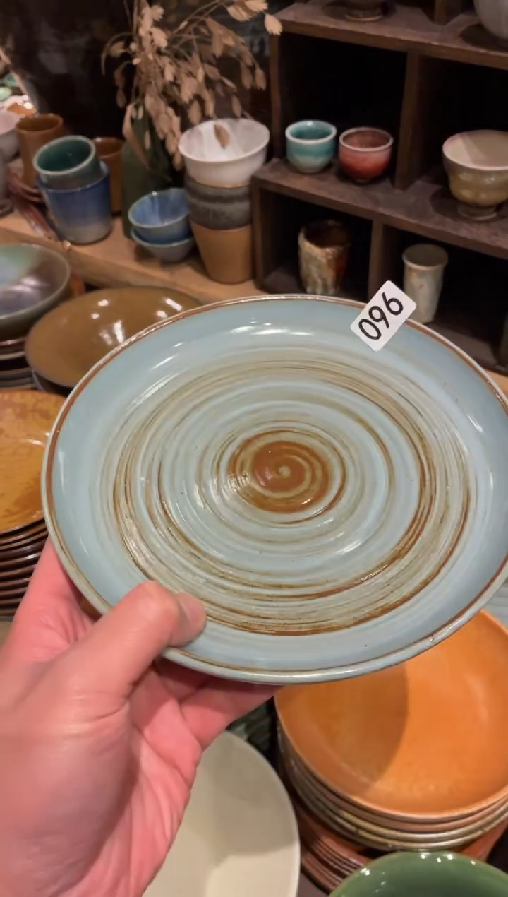 瓷片小*幸96蓝麻点浅锅盘1个