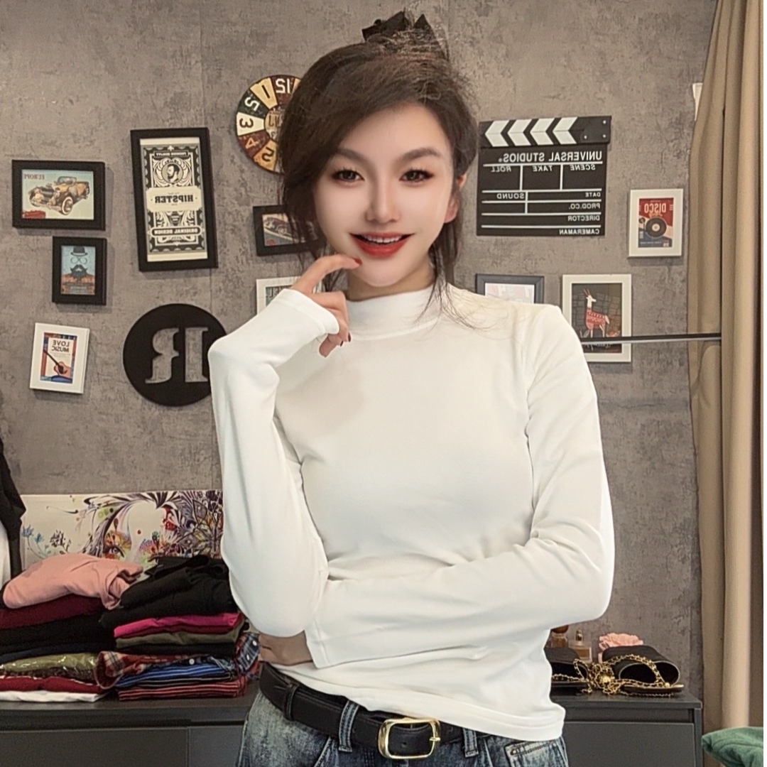 《加绒》休闲简约长袖T恤女修身显瘦柔软磨毛百搭圆领秋冬打底上衣