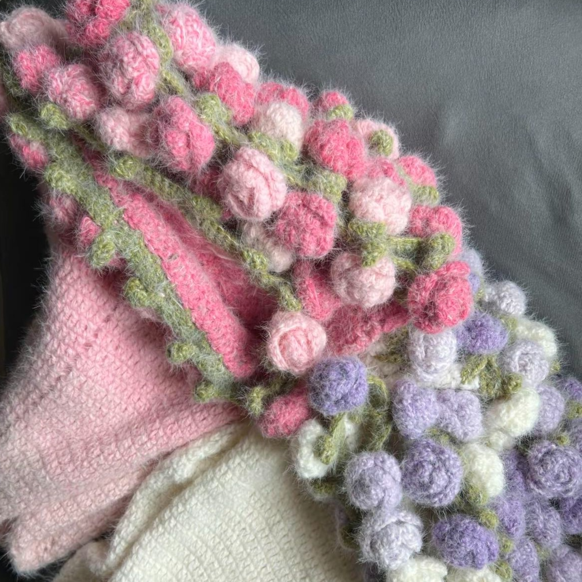 玫瑰花毯子材料包手工编织DIY线材各类花束毯子软糯不掉毛不起球