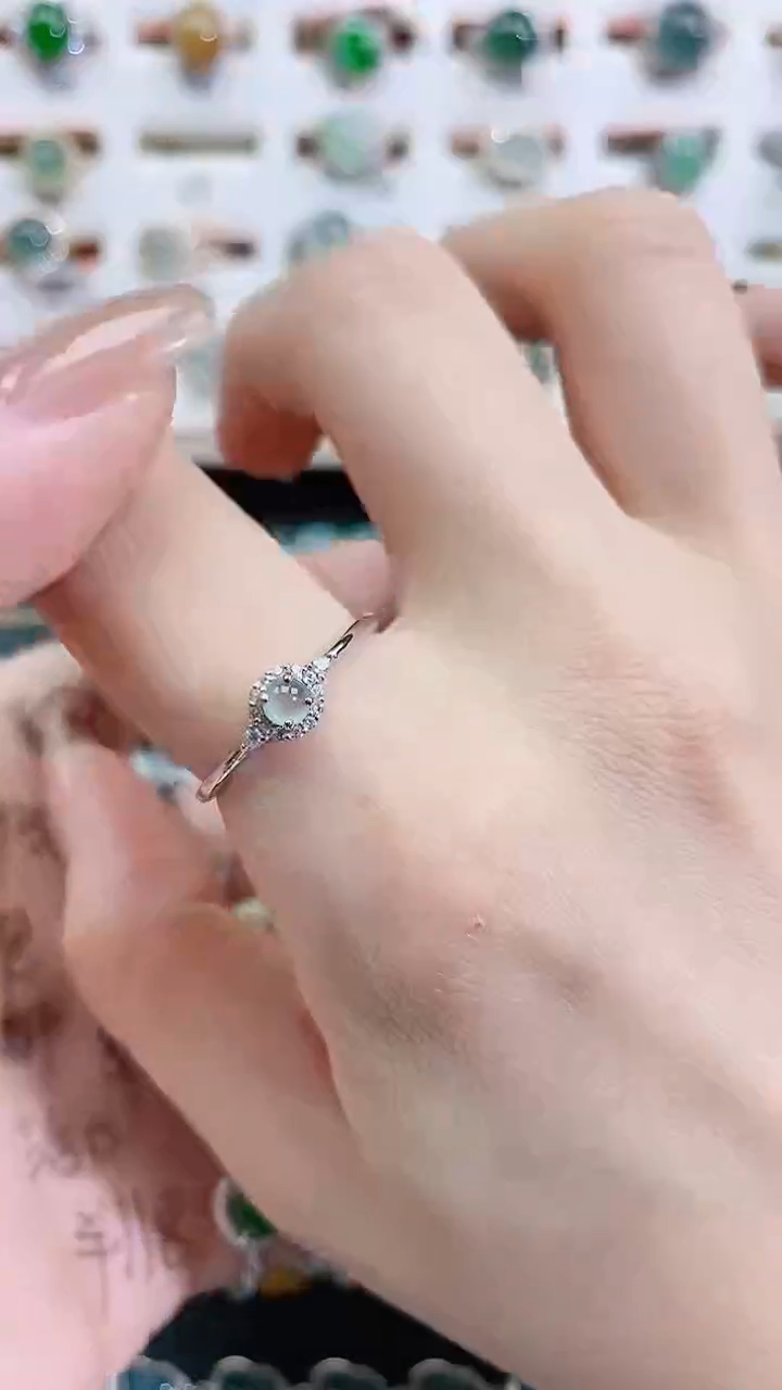 银S925镶嵌戒指翡翠 天然翡翠