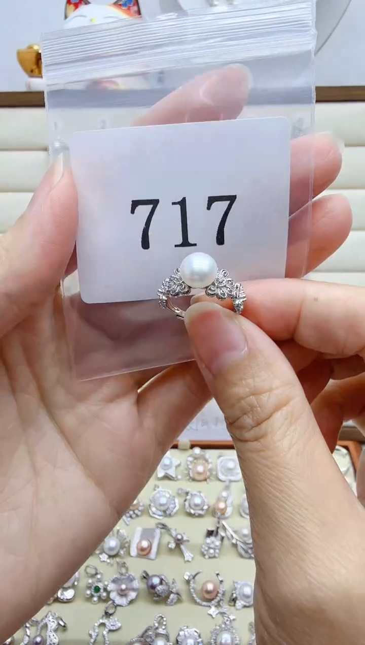 银S925镶嵌戒指淡水珍珠吃****?717
