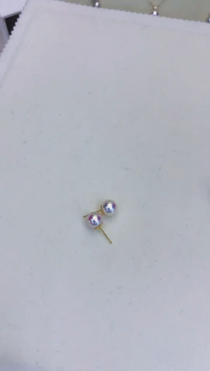 18K金镶嵌海水珍珠饰品8-8.5素钉定制