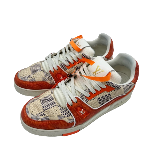 95新 LouisVuitton/路易威登 42码白橙棋盘格trainer96新vv1070
