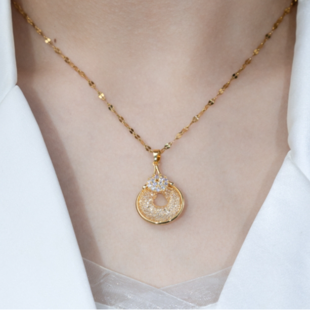 铜合金合成锆石项链 [如意平安扣]新中式高级感BD4761项链