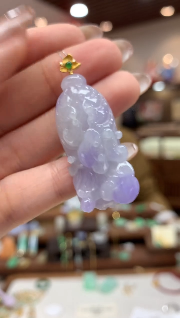 【闪购商品】翡翠18K金镶嵌吊坠(不含链)白菜