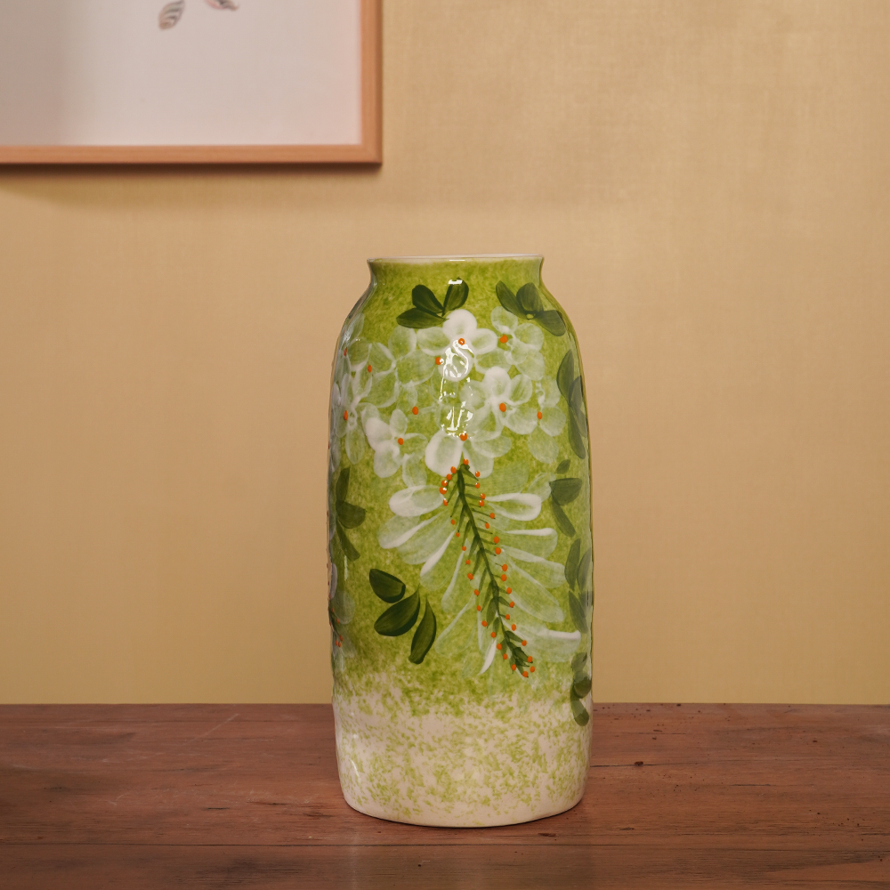 预『130』3126-花瓶白色紫藤花（口7cm，高23cm）