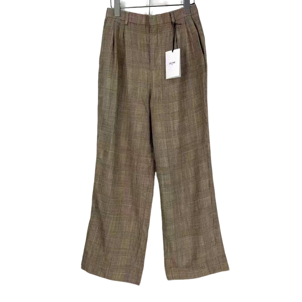 未使用 Celine/思琳 咖色千鸟格长裤