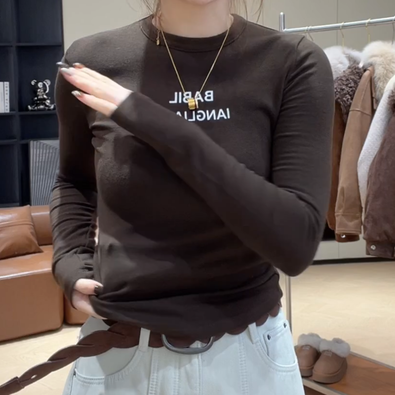 冬季加绒字母设计感长袖打底显瘦圆领内搭上T恤衣LK2508247