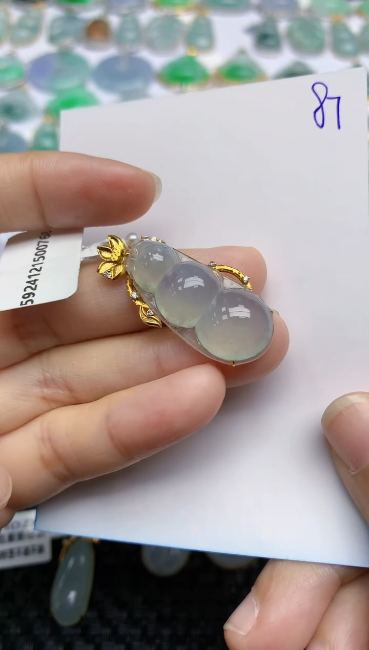 【闪购商品】翡翠挂件18K金镶嵌天然A货翡翠 87