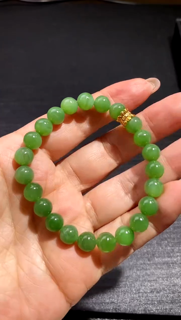 【闪购商品】和田玉手链18K金镶嵌和田玉单圈手串