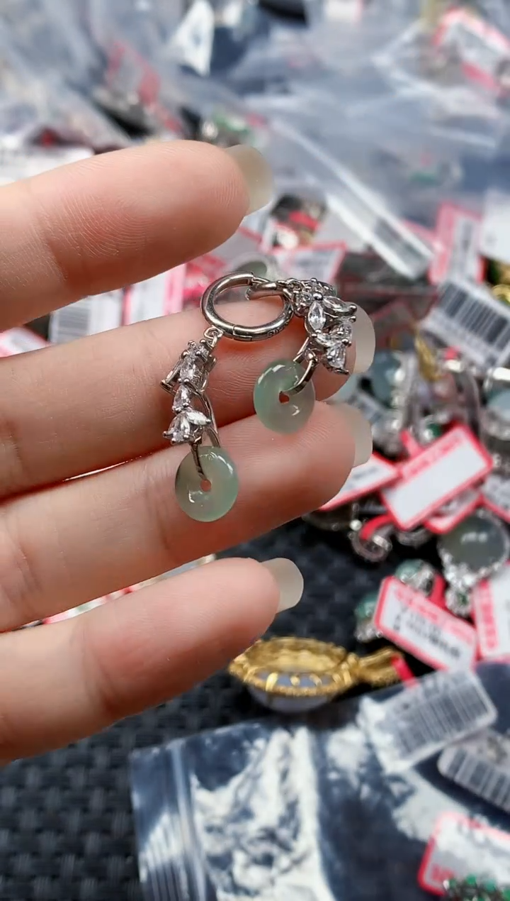 银S925镶嵌戒指翡翠天然A货缅甸翡翠