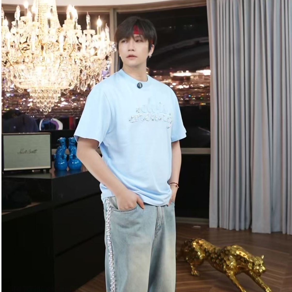 ELVIS.CHEUNG【定制款】珍珠型饰边牛仔直筒裤