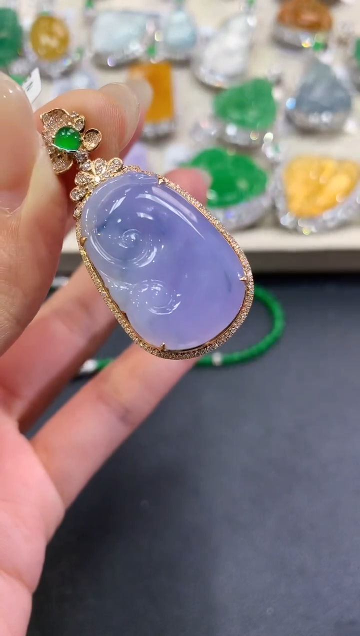 【闪购商品】翡翠吊坠(不含链)18K金镶嵌 q103 紫货有色差