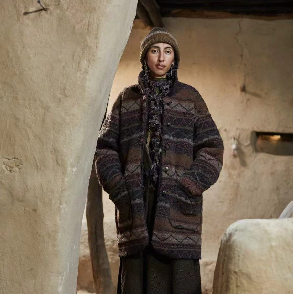 涟香家左岸迷香针织外套7104伊迪中长款条纹保暖秋冬休闲