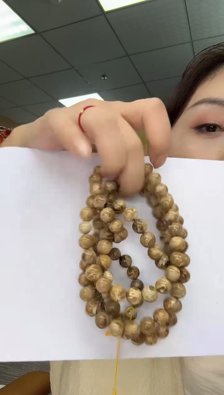 手串琥珀未镶嵌欢****侯9mm白花根收藏级108多圈多样性发一