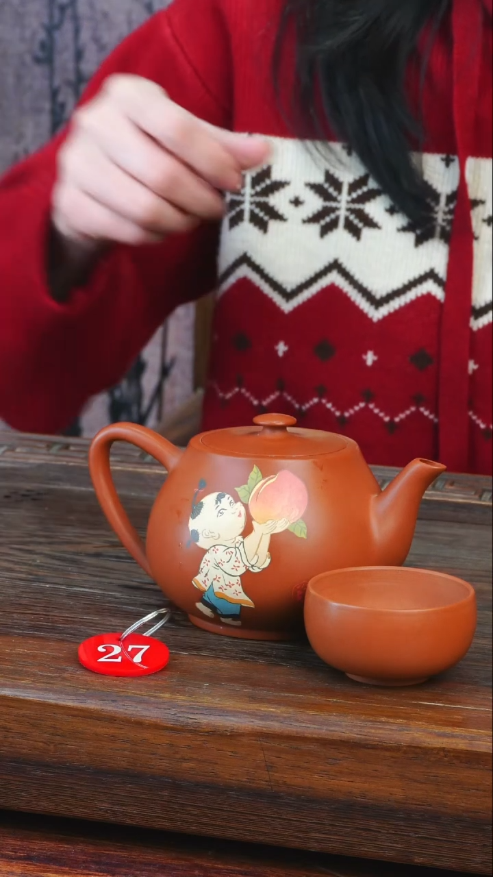 27号逢春紫陶全手工复烧多道刻填逢春壶350ml