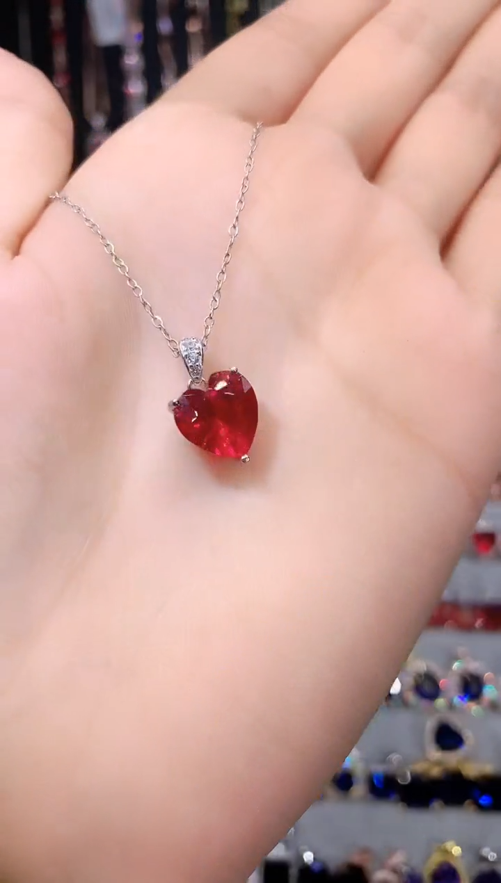 银S925镶嵌吊坠(赠链)红宝石银色10