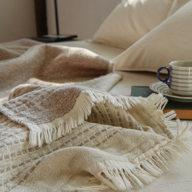 【外贸原单】原单色织拼色流苏盖毯睡毯睡毯单人沙发毯休闲毯