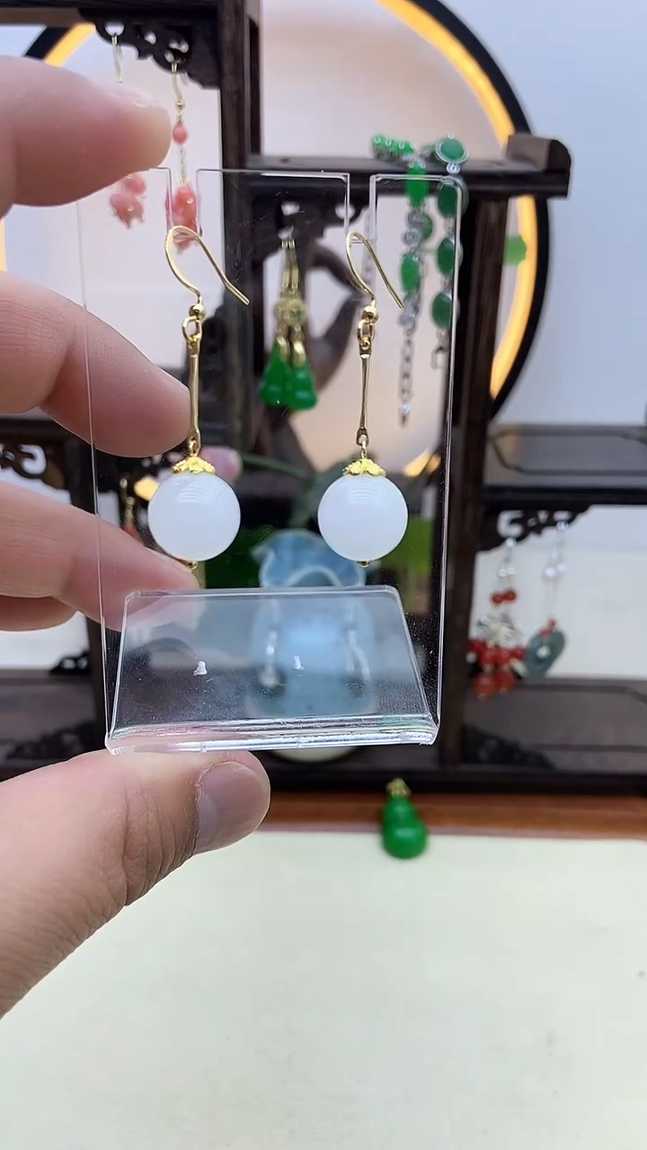 【闪购商品】和田玉耳饰14K金镶嵌26号