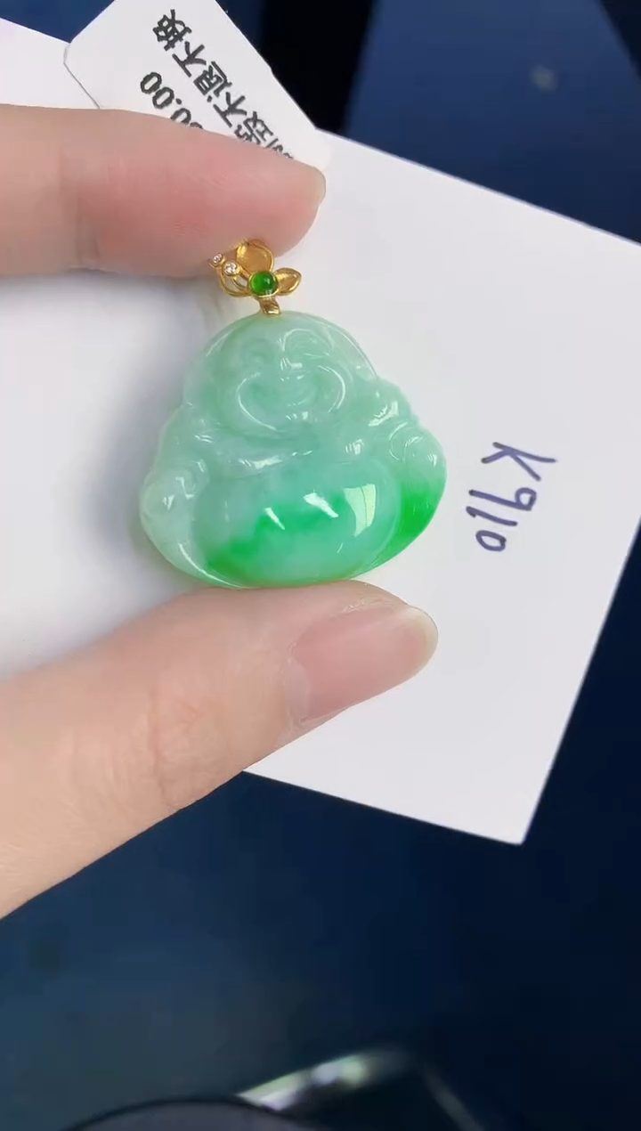 颈饰18K金镶嵌翡翠天然翡翠缅甸A货