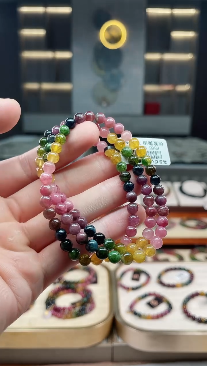 未镶嵌老矿碧玺彩虹三圈手串5mm+碧玺多样性发一条xion