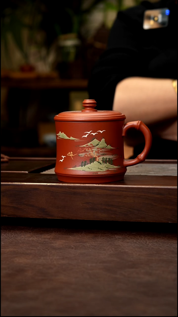 茶壶紫砂赵庄朱泥泥绘盖杯