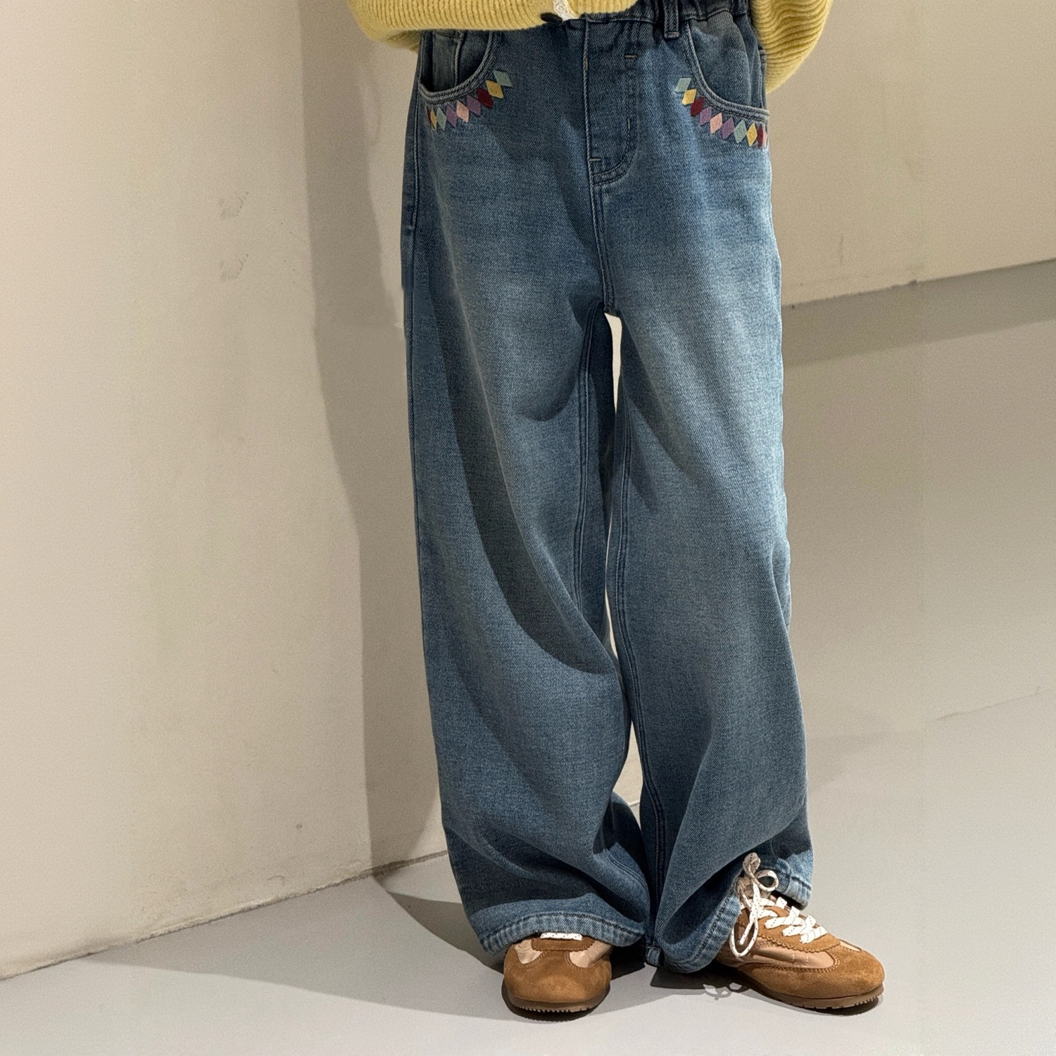 冬款韩版彩色菱格加绒女童牛仔裤 F291 291 K