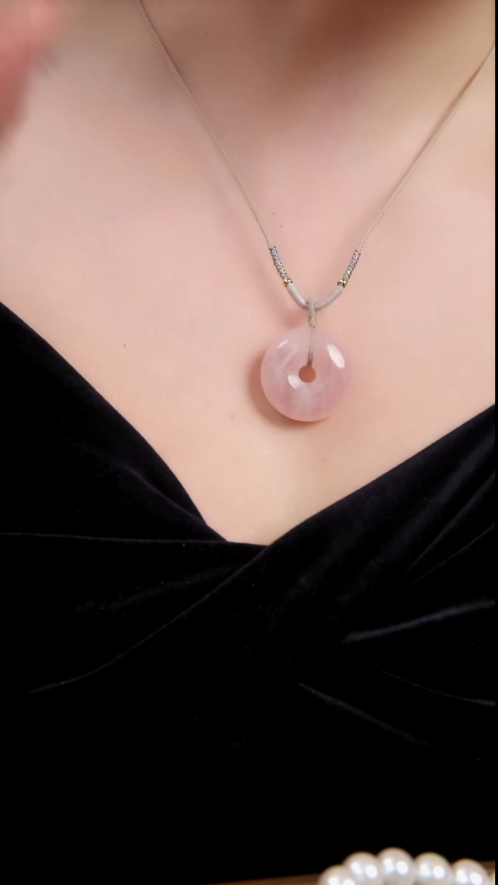【闪购商品】水晶颈饰未镶嵌天然粉水晶平安扣吊坠