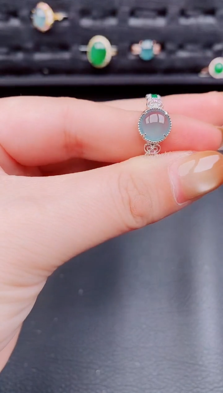 【闪购商品】翡翠戒指银S925镶嵌天然a货翡翠652