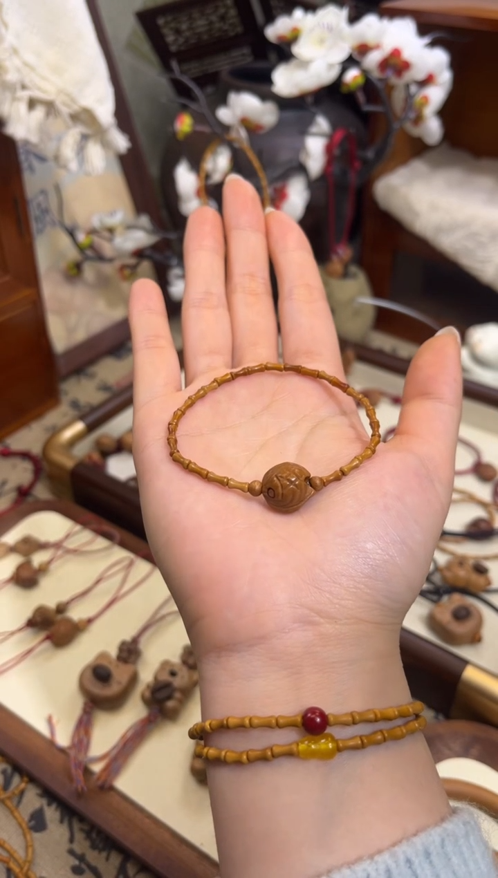 手串桃核【桃缘行】竹节「锦鲤」桃木桃核辟、挡、驱、护 备注手围