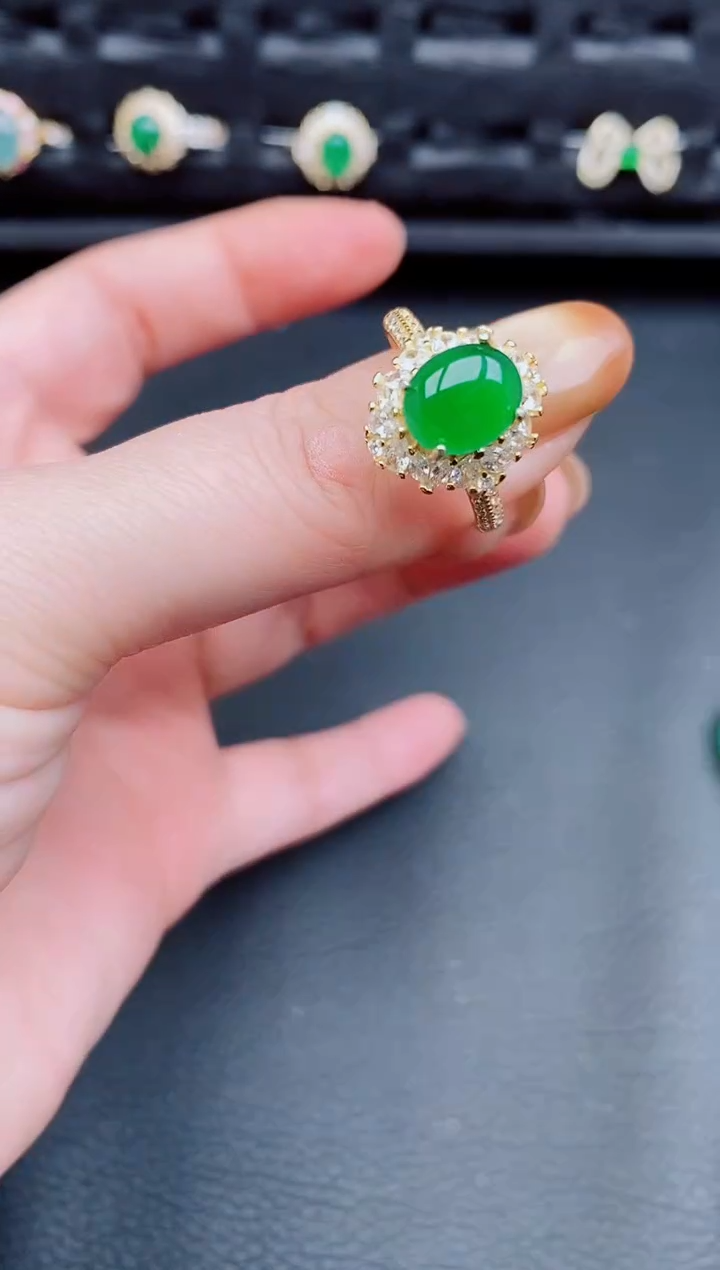 【闪购商品】翡翠戒指银S925镶嵌天然a货翡翠212