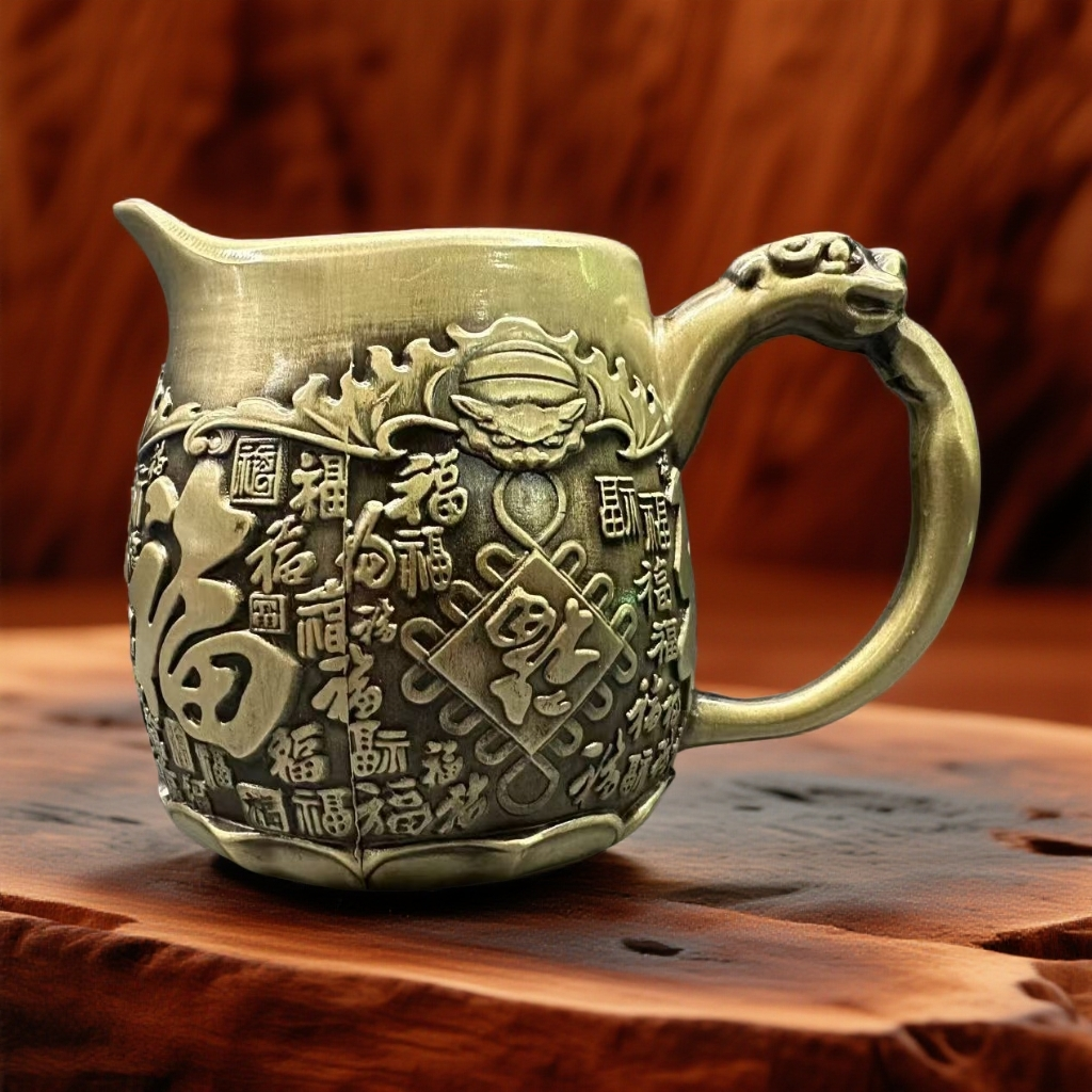 纯铜分茶器245ml复古百福铜分茶杯家用铜分茶器侧把时尚创意摆件