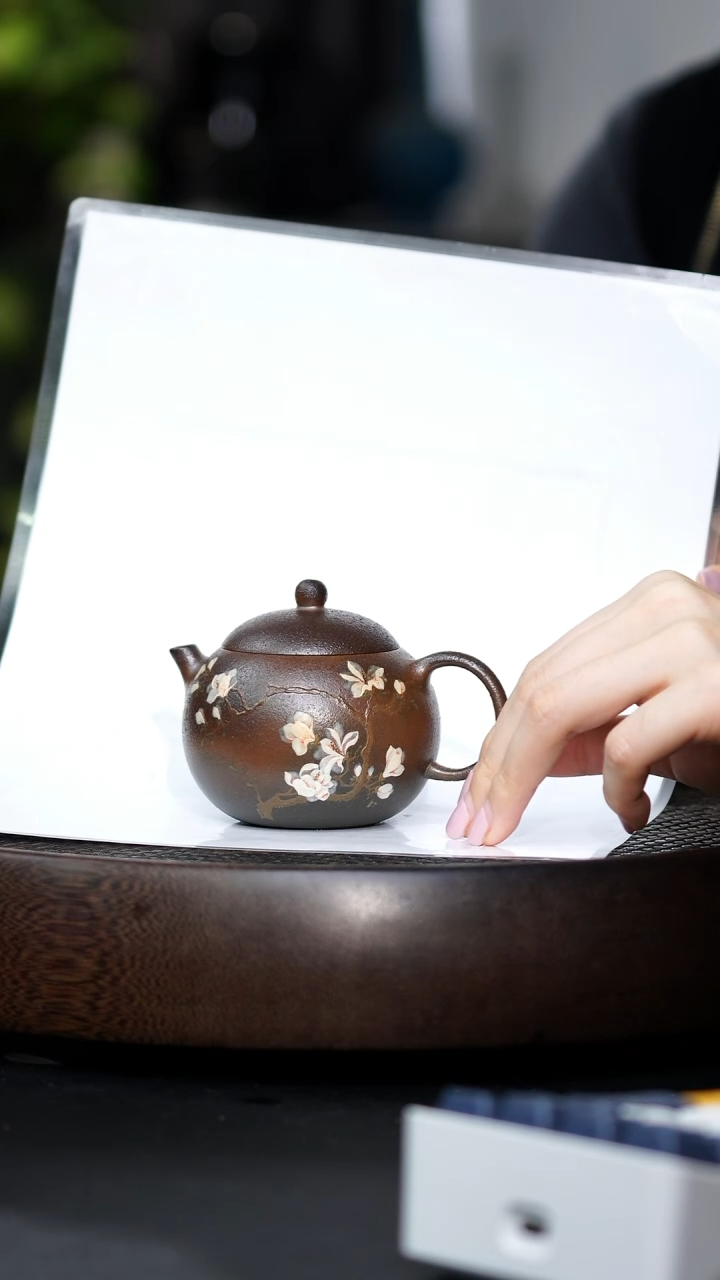 JCY-0004豆蔻西施（泥绘兰花）-柴烧-150cc