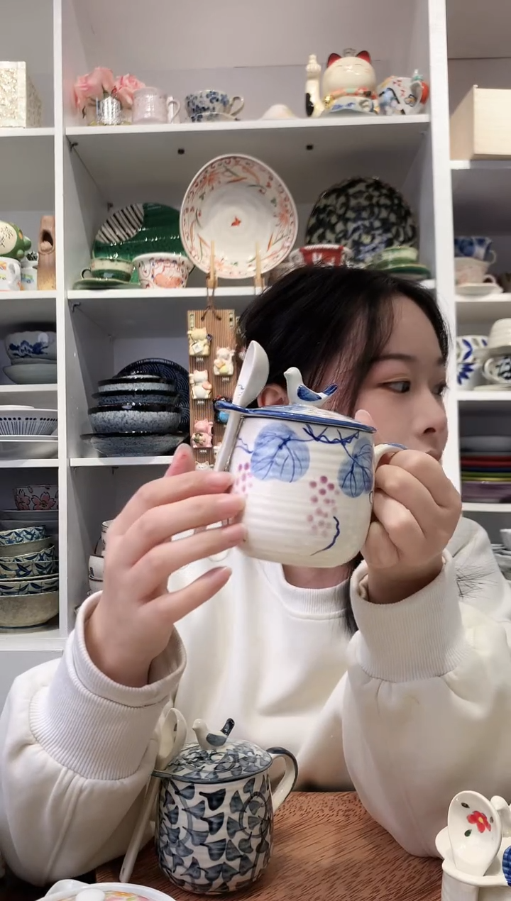 陶瓷美浓烧葡萄盖杯250ml