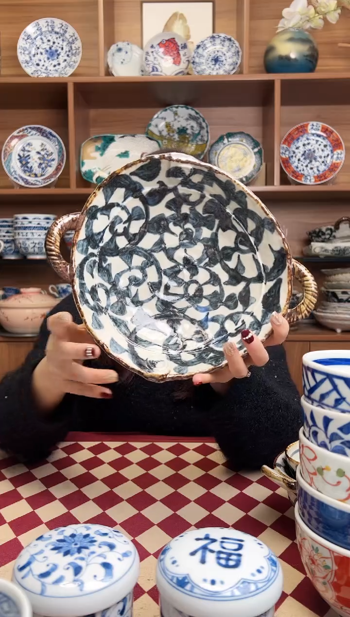 【闪购商品】瓷片章鱼唐草 中号锅型盘     