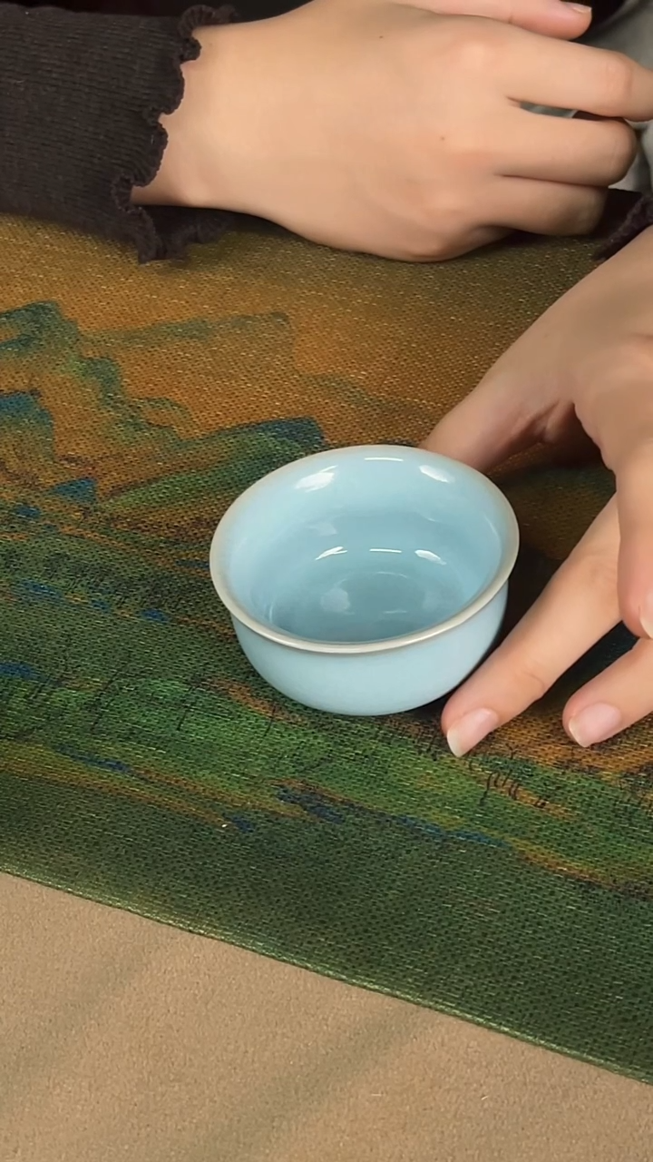 杯子瓷韩红 天青釉 小如意