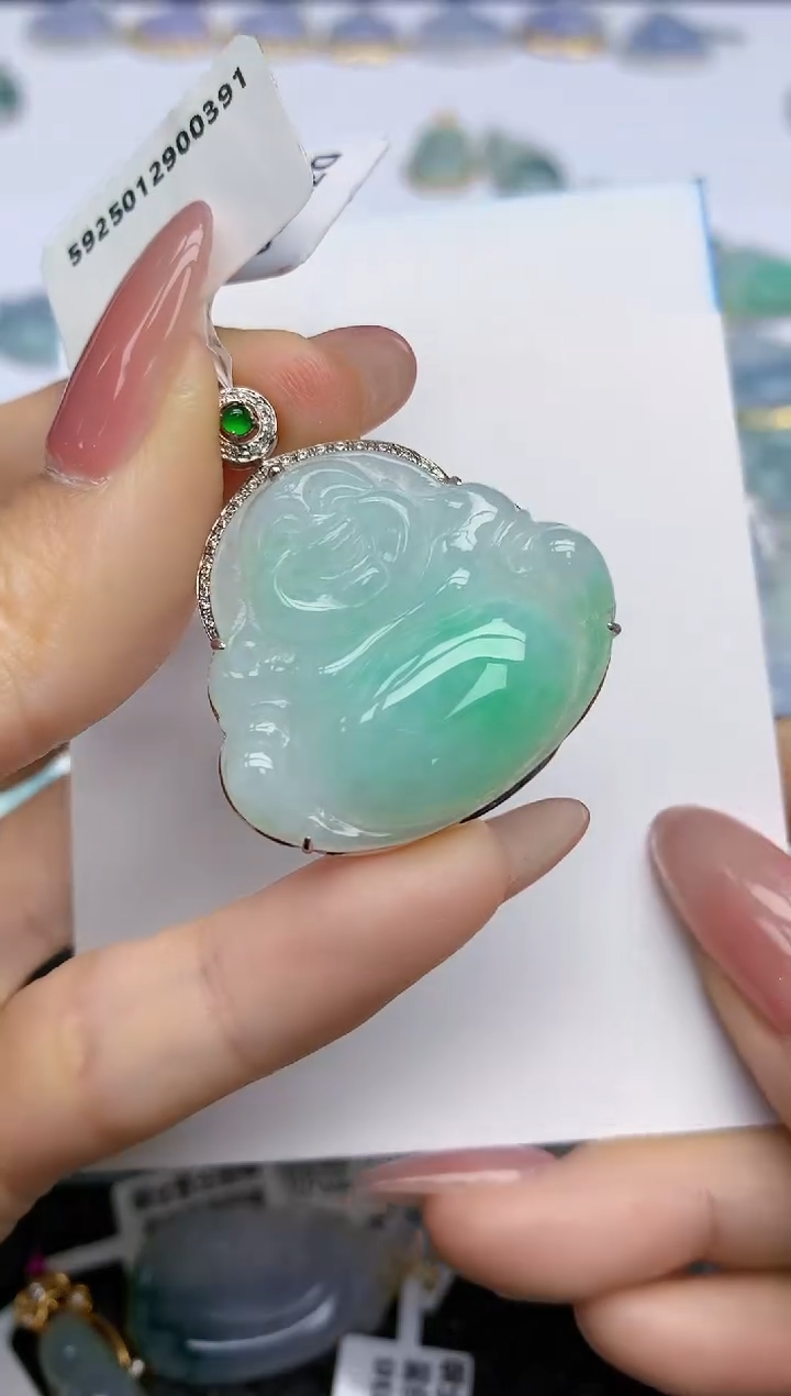 【闪购商品】翡翠挂件18K金镶嵌天然翡翠A货