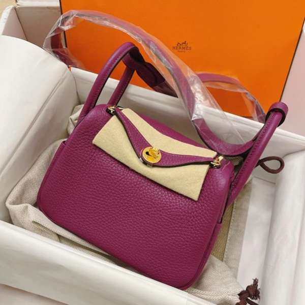 99新 Hermes/爱马仕 小花柳 海葵紫 TC皮 Z刻 斜挎包 mini