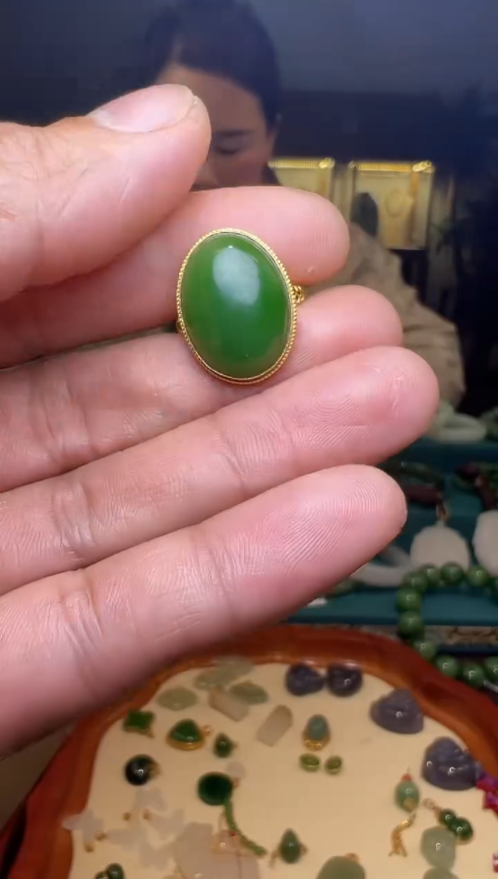 【闪购商品】和田玉戒指18K金镶嵌和田玉戒指多样性发货拍一发一