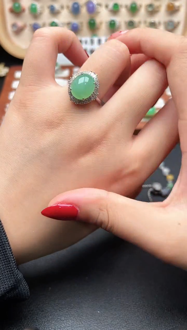 银S925镶嵌戒指翡翠一物一证一礼盒