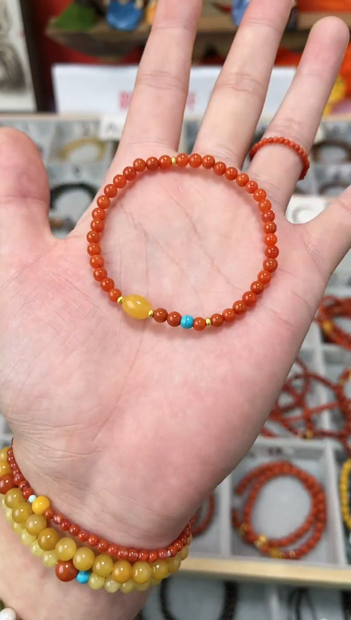 【闪购商品】南红玛瑙手串未镶嵌0.4南红单圈蜜蜡QF-A233