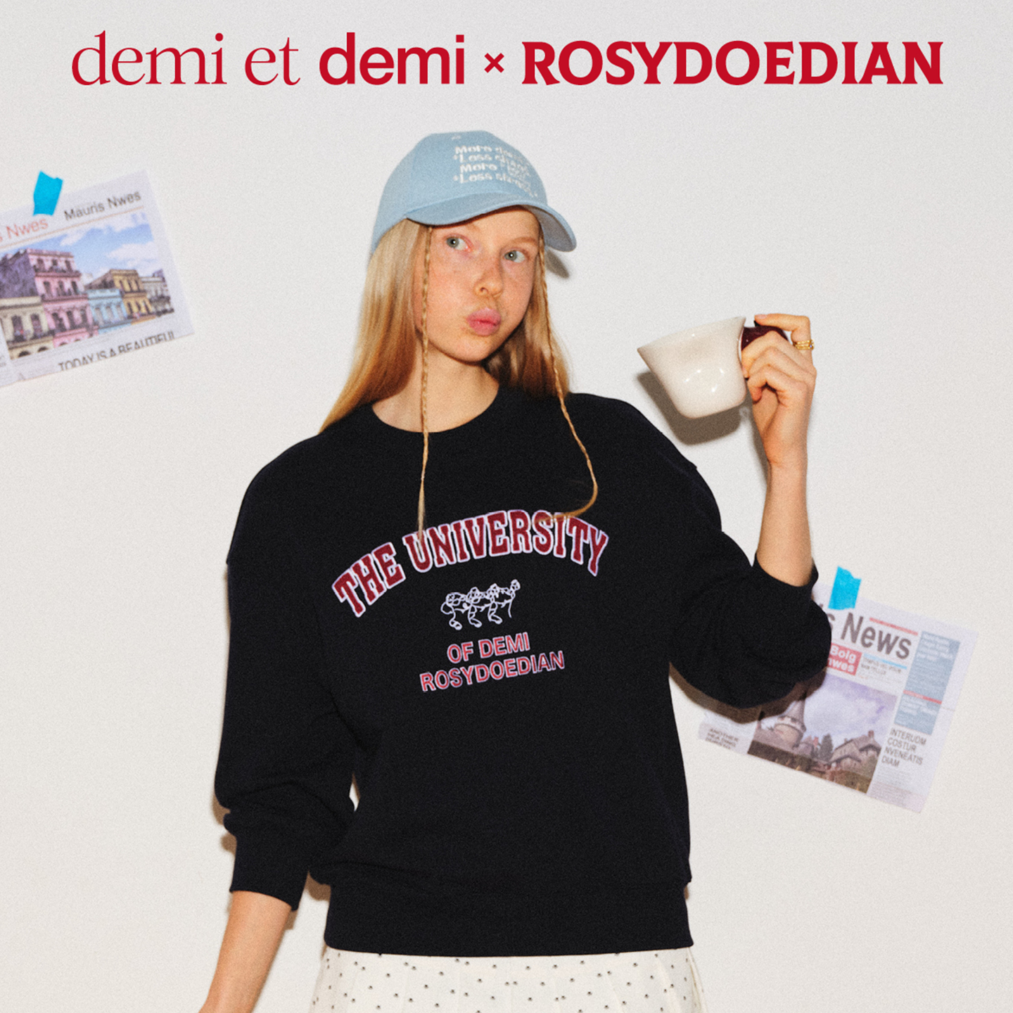 ROSYDOEDIAN✖️demi et demi特殊工艺绣花百搭藏青色圆领套头卫衣